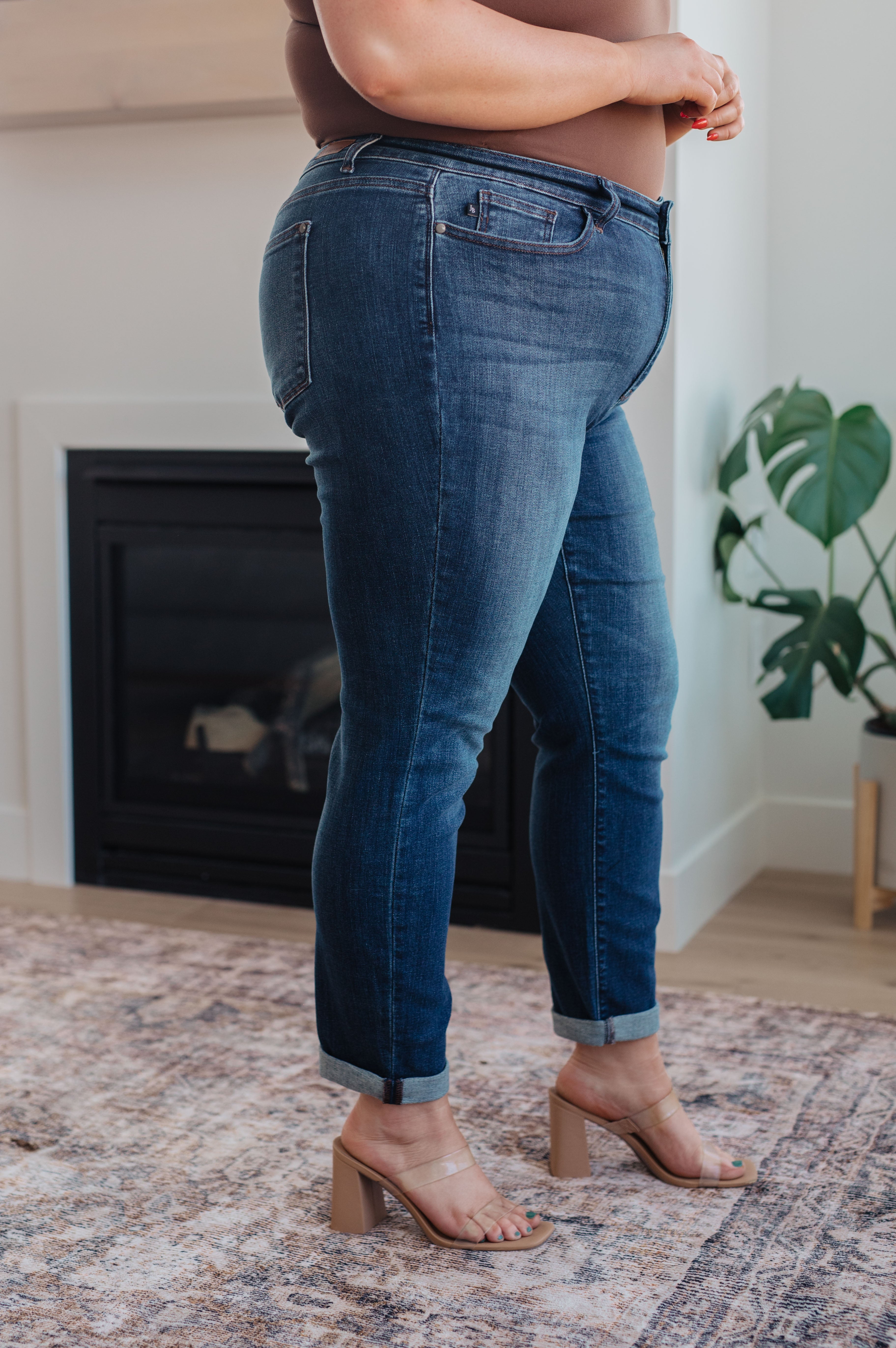 Amber Cuffed Slim Fit Dark Wash Jeans - Charming Charlie