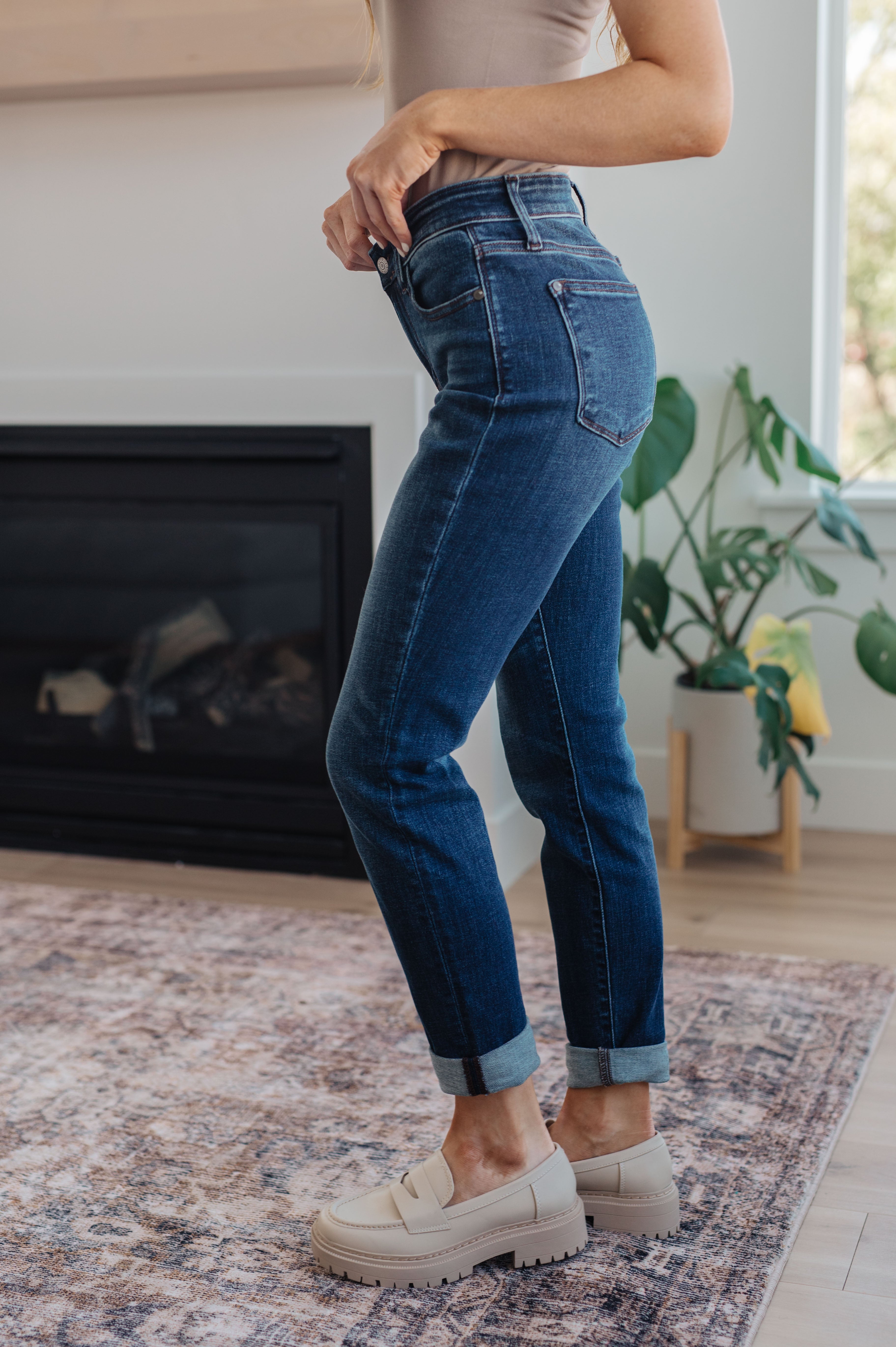 Amber Cuffed Slim Fit Dark Wash Jeans - Charming Charlie