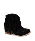 Amos Fringe Ankle Bootie in Black Suede - Charming Charlie