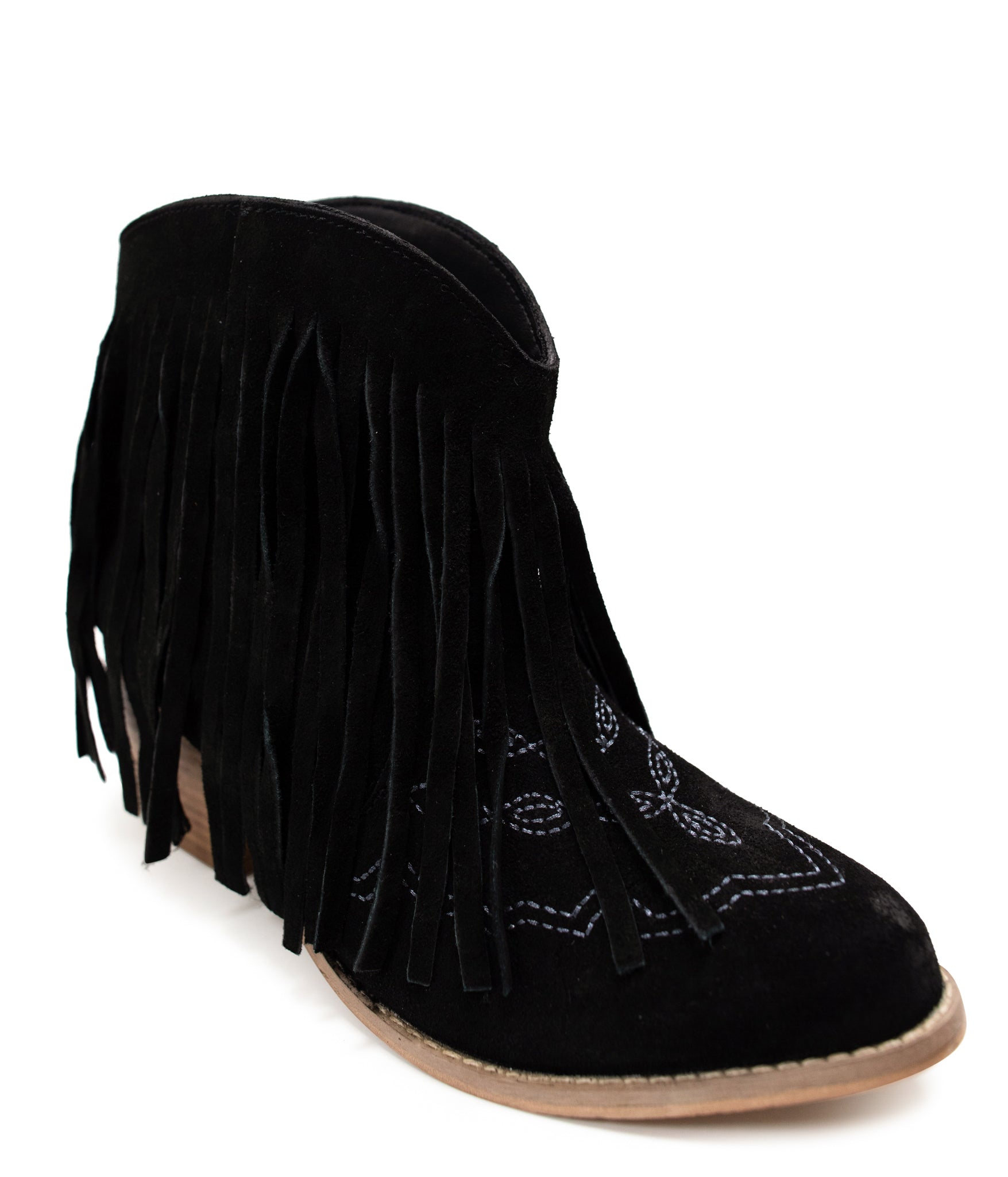 Amos Fringe Ankle Bootie in Black Suede - Charming Charlie