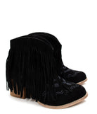 Amos Fringe Ankle Bootie in Black Suede - Charming Charlie