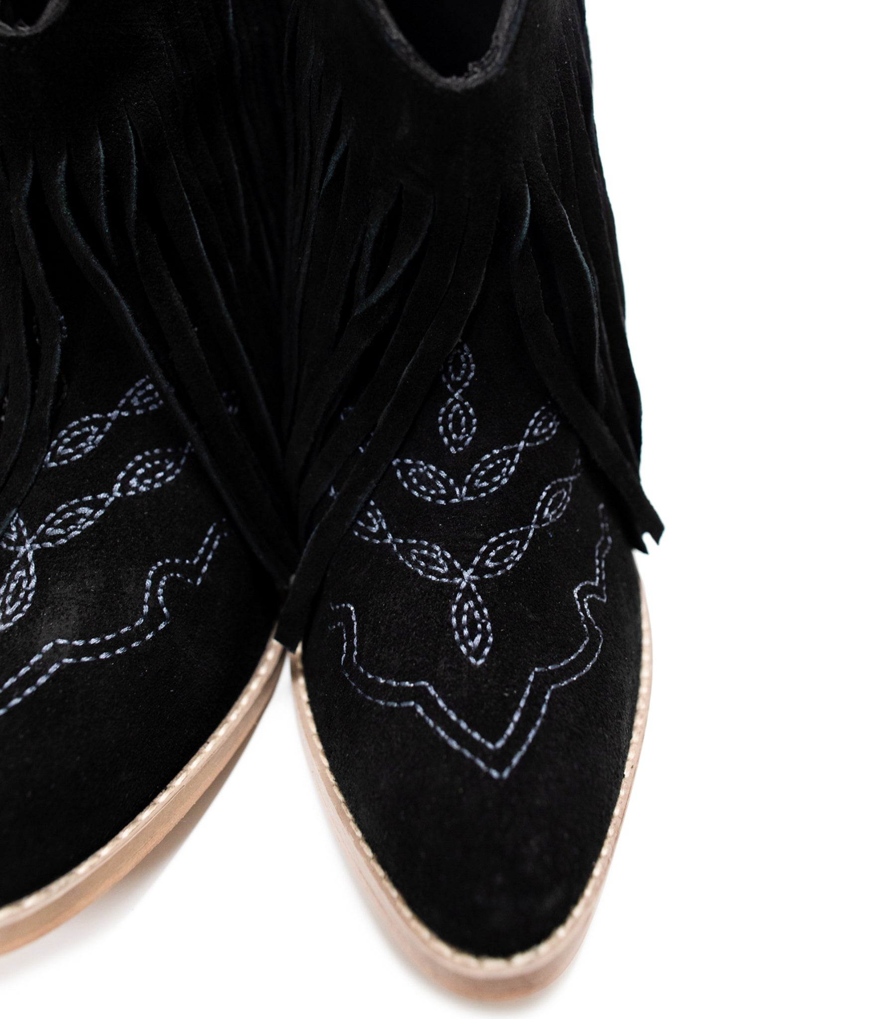Amos Fringe Ankle Bootie in Black Suede - Charming Charlie