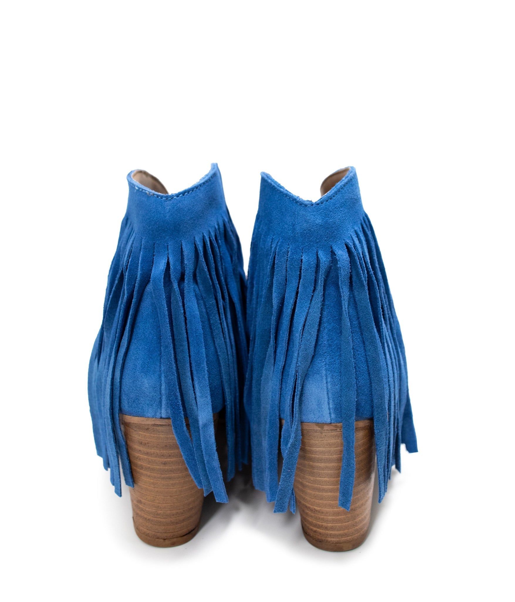 Amos Fringe Ankle Bootie in Blue Suede - Charming Charlie