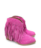 Amos Fringe Ankle Bootie in Magenta Suede - Charming Charlie