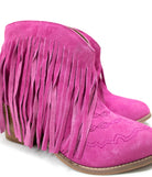 Amos Fringe Ankle Bootie in Magenta Suede - Charming Charlie