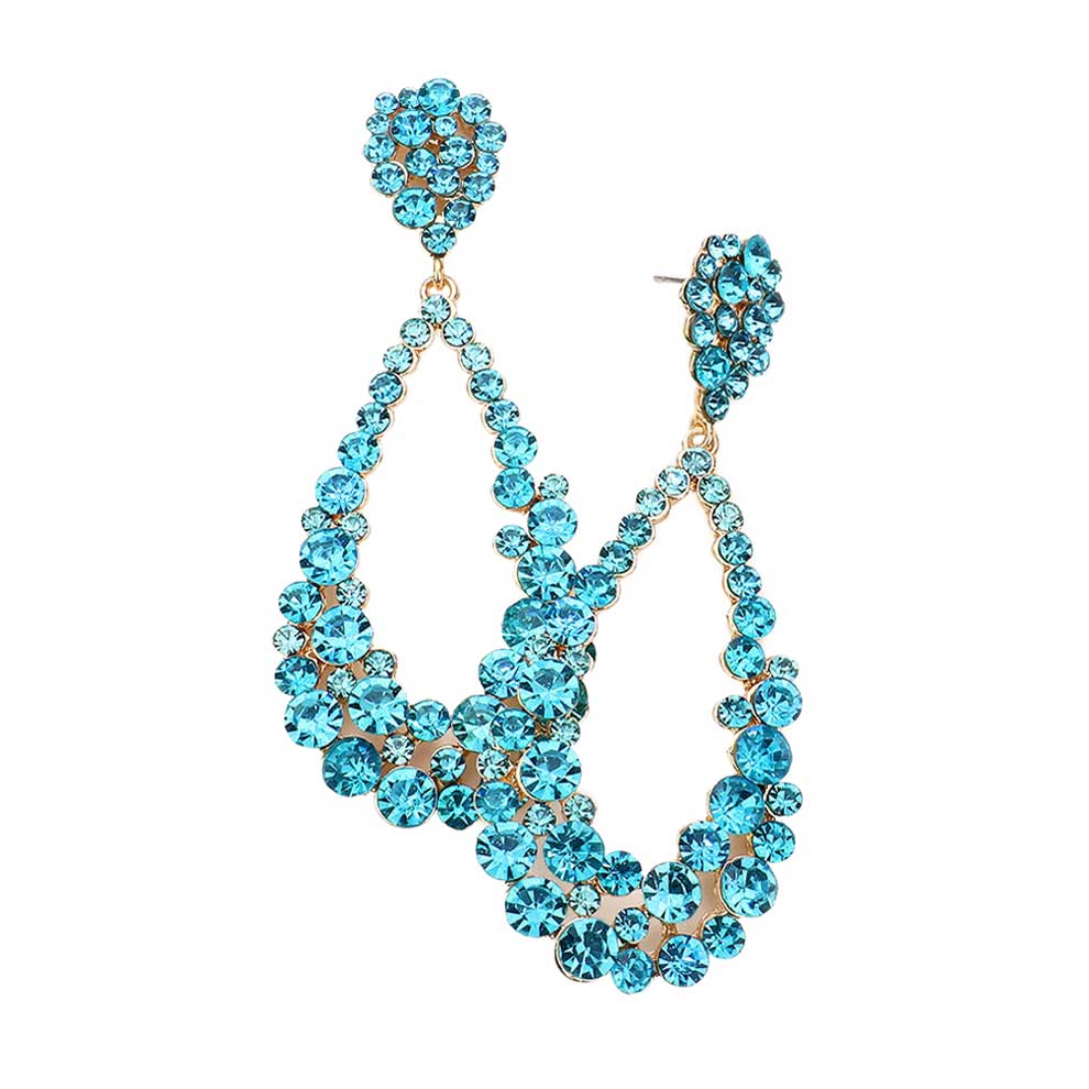 Aqua Crystal Bubble Cluster Teardrop Evening Earrings, These gorgeous Crystal pieces will show your class in any special occasion. The elegance of these crystal evening earrings goes unmatched. Perfect jewelry to enhance your look. Awesome gift for birthday, Anniversary, Valentine‚Äôs Day or any special occasion.