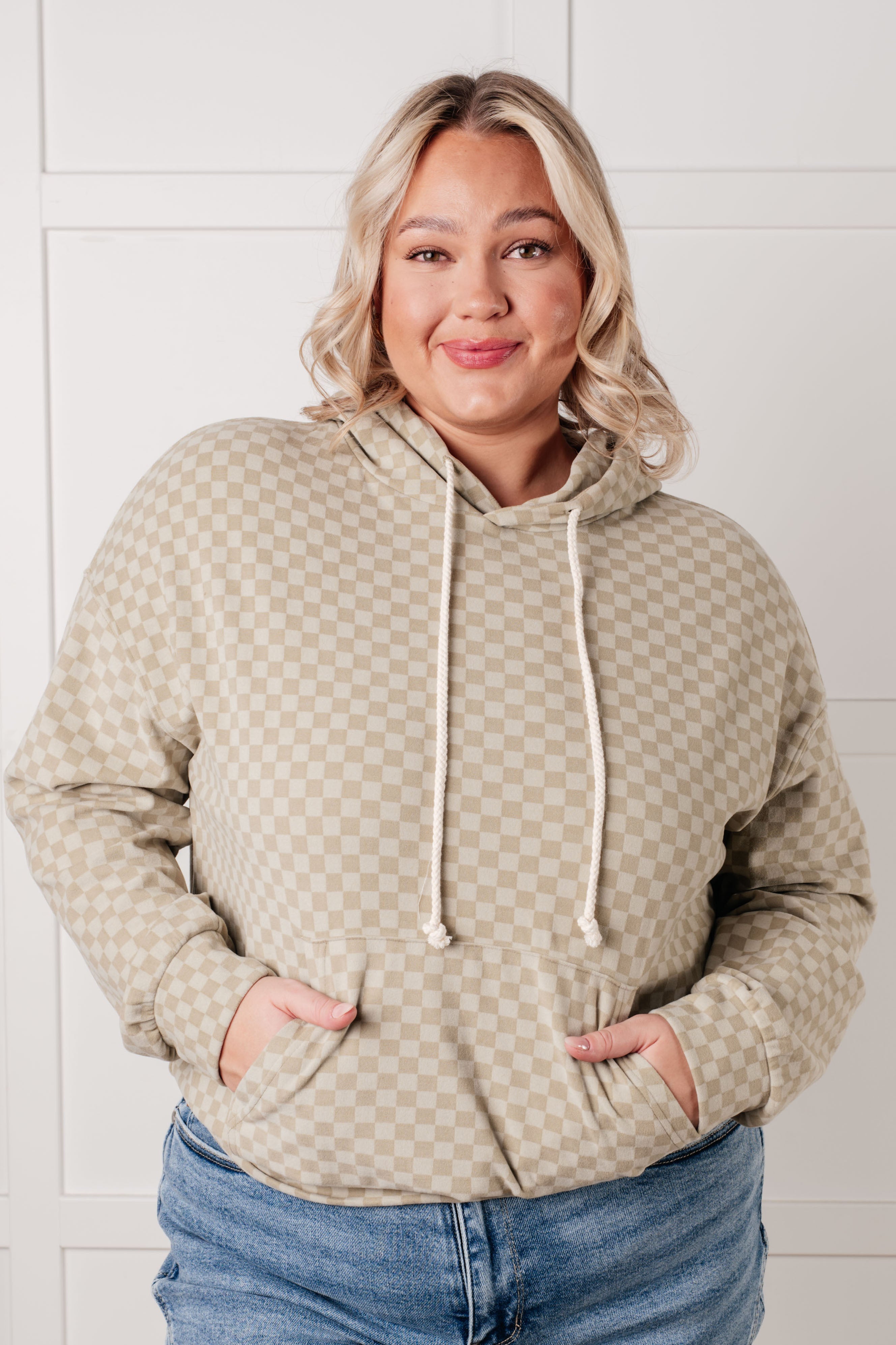 Ask Me Out Checkered Hoodie in Sage - Charming Charlie