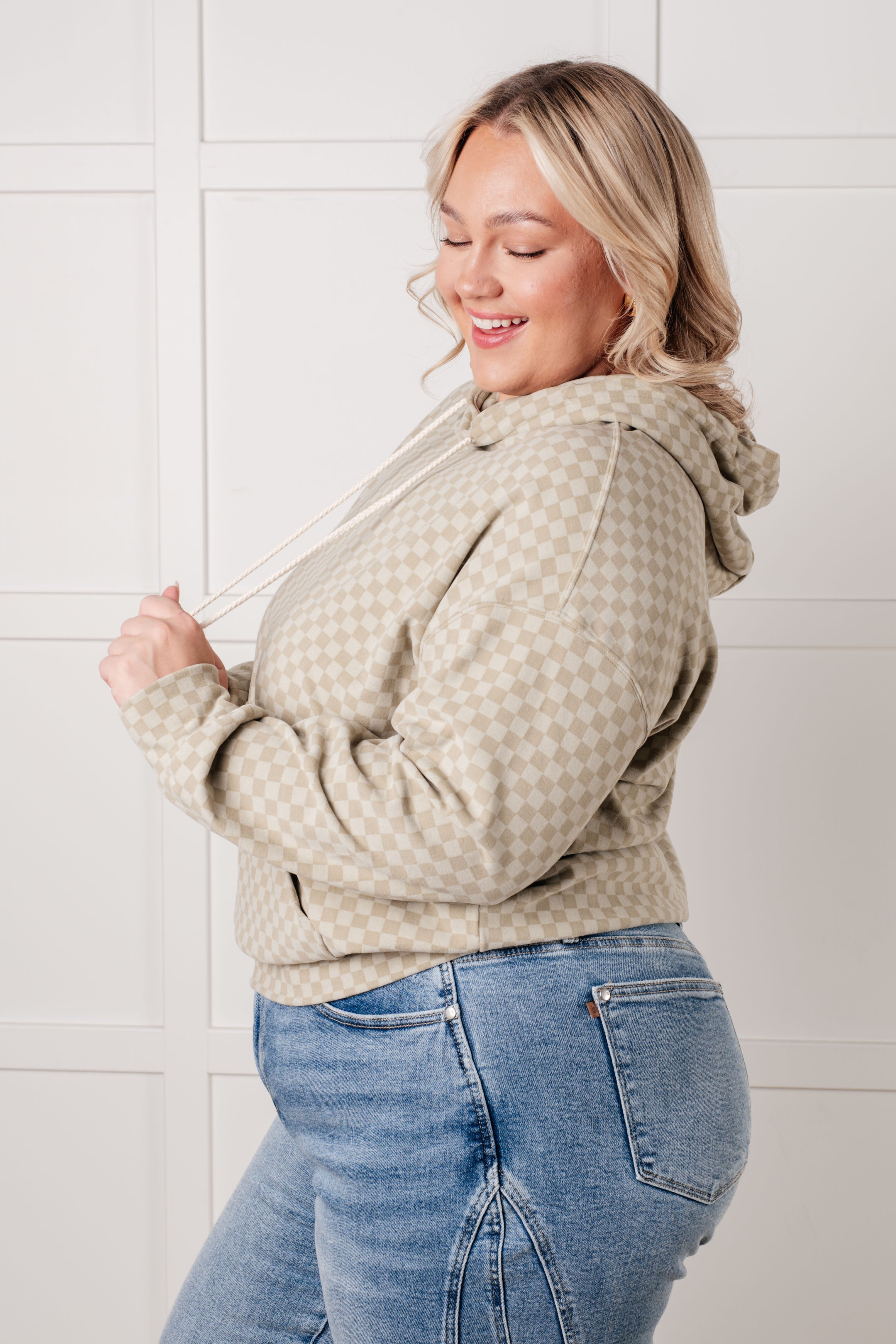 Ask Me Out Checkered Hoodie in Sage - Charming Charlie