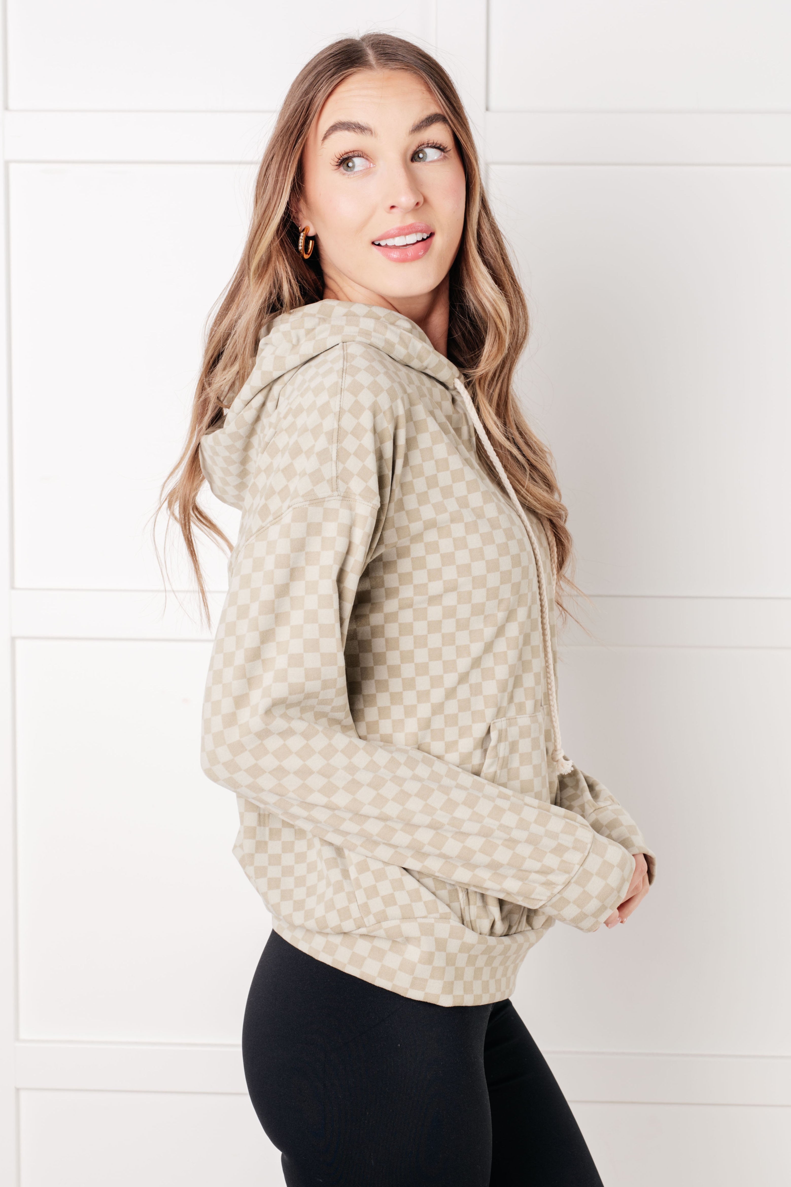 Ask Me Out Checkered Hoodie in Sage - Charming Charlie