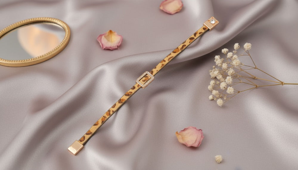 Leopard-Print Bracelet With Sparkling Gold Accents. - Charming Charlie