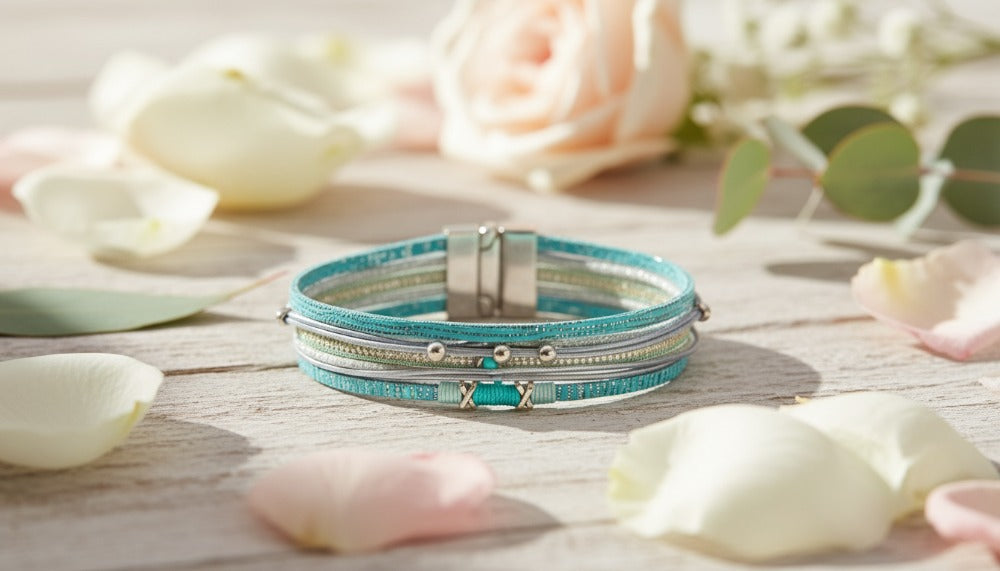 Turquoise Layered Bracelet with Metallic Accents - Charming Charlie