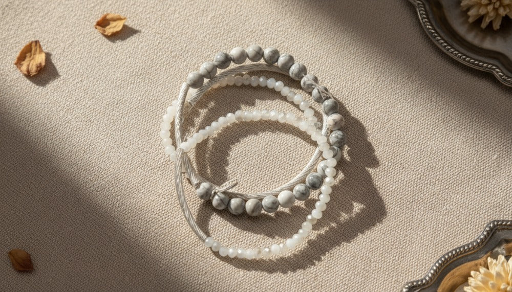Neutral Marble Beaded Bracelet Stack - Charming Charlie