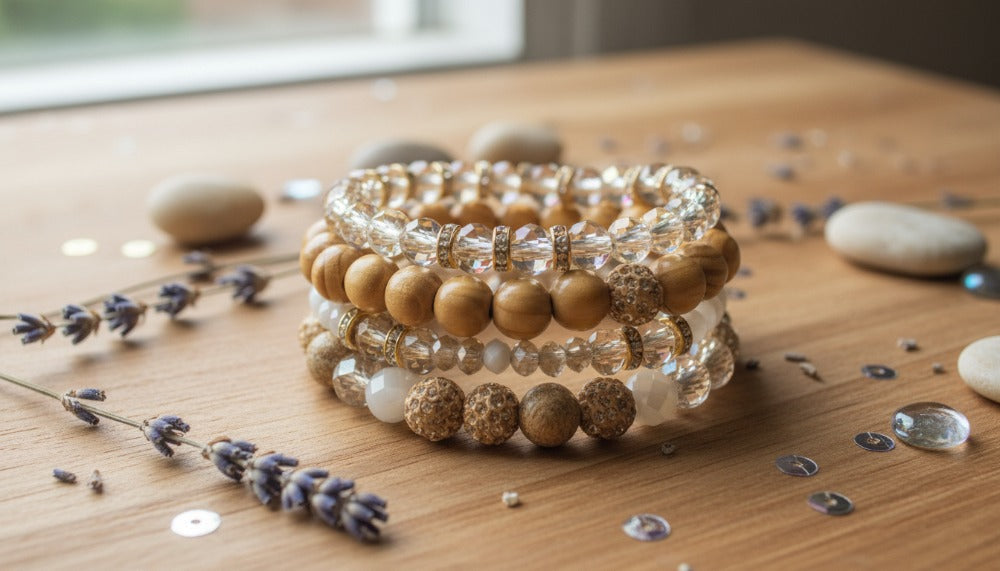 Wood and Crystal Beaded Bracelet Stack - Charming Charlie