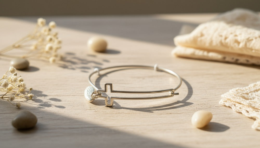 Gold Bangle with Cross Charm - Charming Charlie