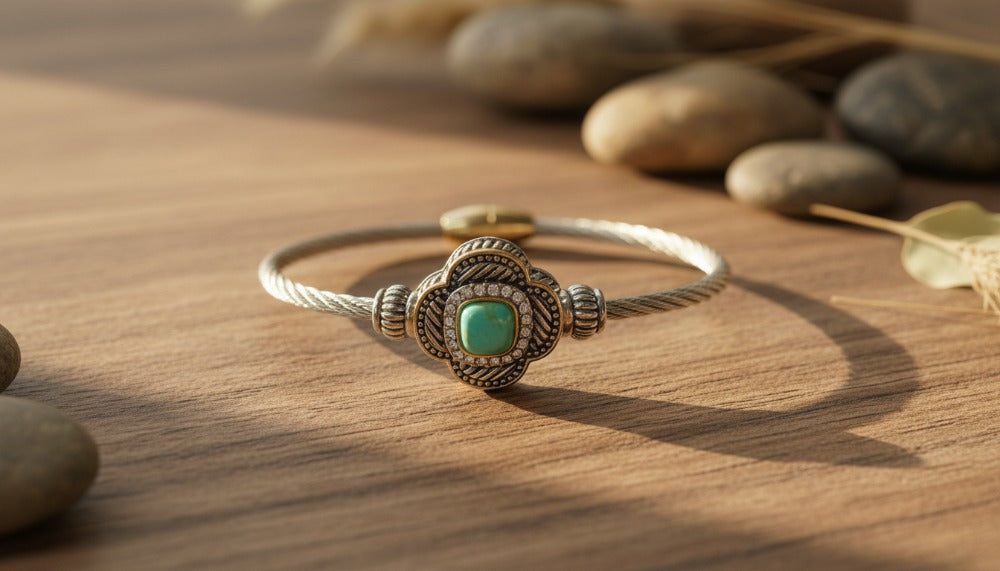 Silver Bracelet with Turquoise Centerpiece - Charming Charlie
