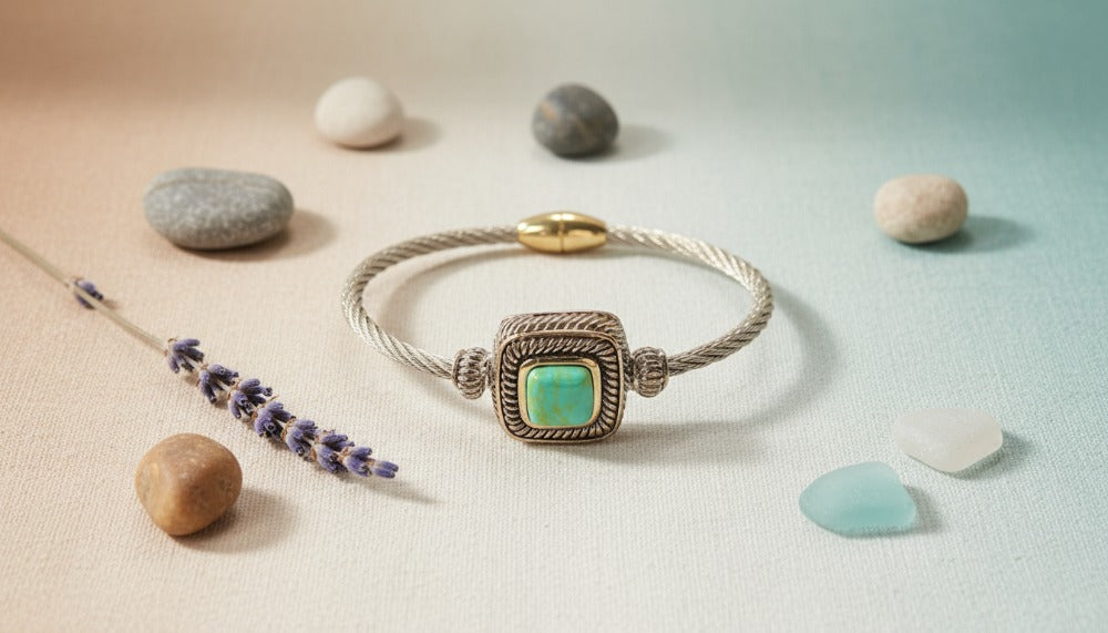 Silver Bracelet with Turquoise Square Stone - Charming Charlie