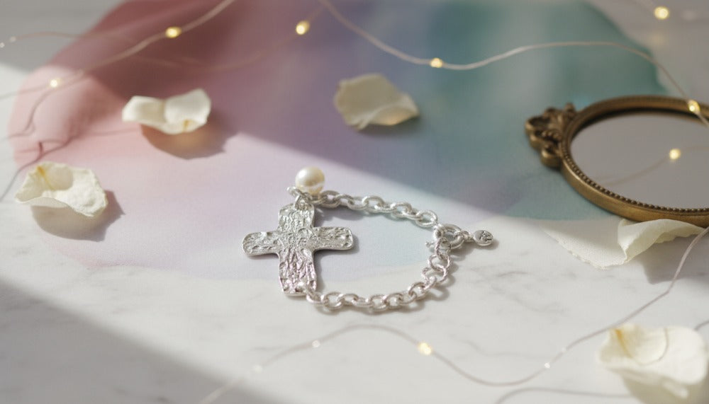 Silver Cross Bracelet with Pearl - Charming Charlie