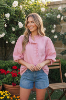 Pretty in Pink Puff Sleeve Button Top - Charming Charlie