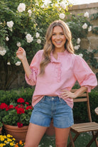 Pretty in Pink Puff Sleeve Button Top - Charming Charlie