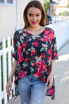 The Perfect Find Black Multicolor Floral Crochet V Neck Top - Charming Charlie
