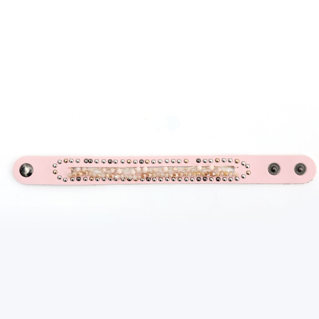 Shimmer Beaded Leather Snap Braclet - Charming Charlie