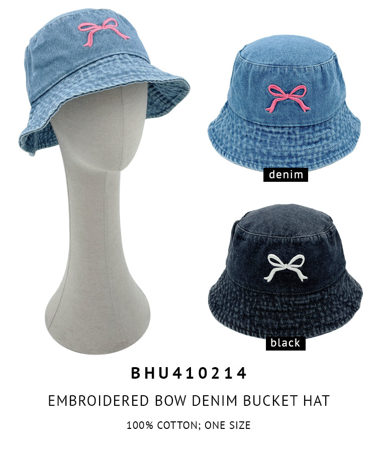 Embroidered Bow Denim Bucket Hat - Charming Charlie
