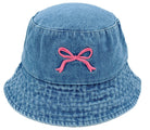 Embroidered Bow Denim Bucket Hat - Charming Charlie