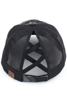 Black Camo C.C HAPPY CAMPER PATCH VINTAGE PONY CAP is a stylish and trendy accessory for any outdoor enthusiast. Made with high-quality materials, it features a vintage pony design and a bold "Happy Camper" patch, making it a perfect addition to any outfit. Stay fashionable and protected from the sun with this cap.