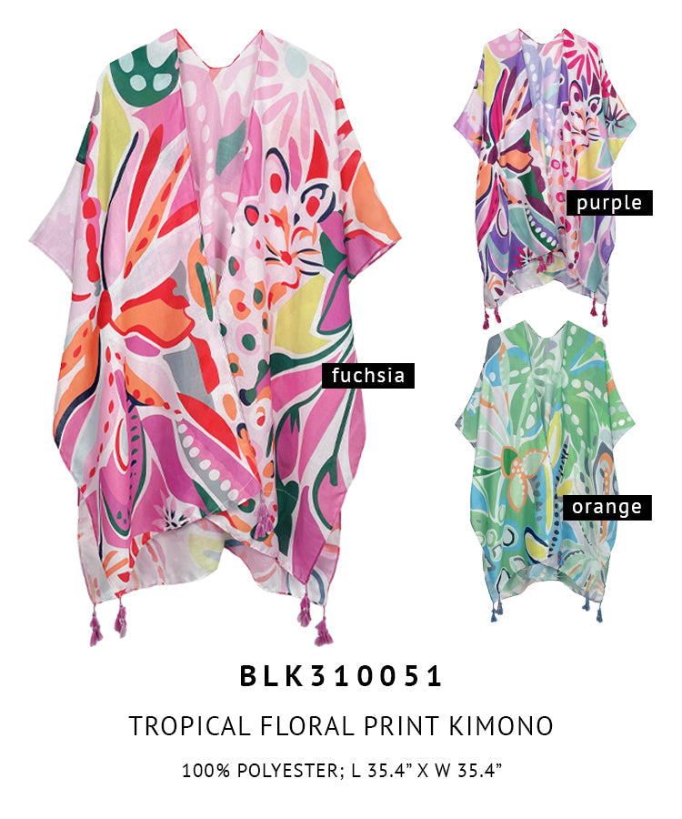 Tropical Floral Print Kimono - Charming Charlie