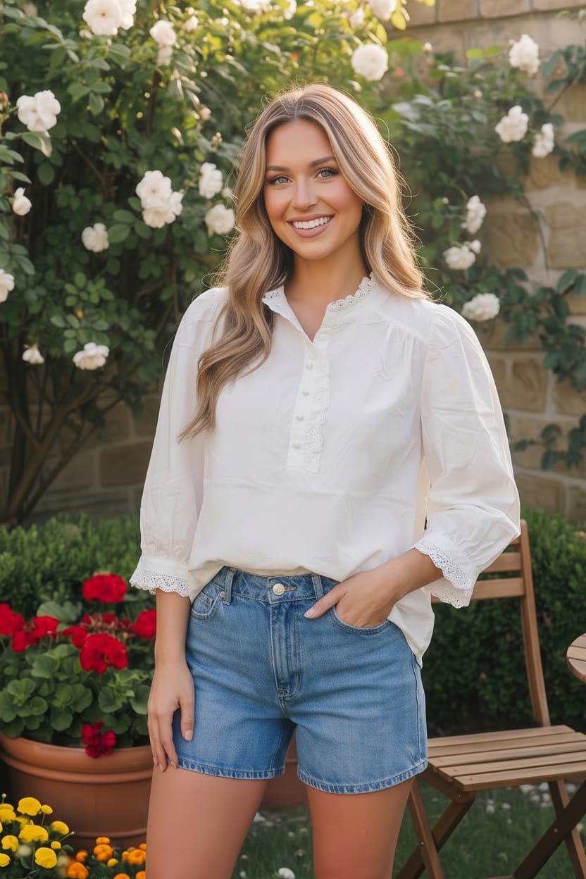Pretty in White Puff Sleeve Button Top - Charming Charlie