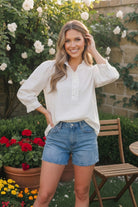 Pretty in White Puff Sleeve Button Top - Charming Charlie