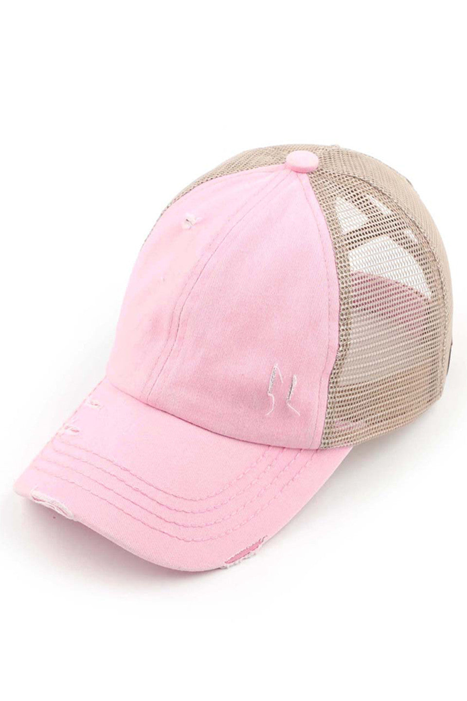 Baby Pink-C.C BASEBALL PONYCAP is a stylish and functional cap that combines the classic look of a baseball cap with the convenience of a ponytail holder. Made with high-quality materials and a comfortable fit, this cap is perfect for any outdoor activity. Stay cool and protected with the C.C BASEBALL PONYCAP.
