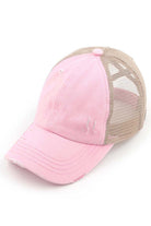 Baby Pink-C.C BASEBALL PONYCAP is a stylish and functional cap that combines the classic look of a baseball cap with the convenience of a ponytail holder. Made with high-quality materials and a comfortable fit, this cap is perfect for any outdoor activity. Stay cool and protected with the C.C BASEBALL PONYCAP.