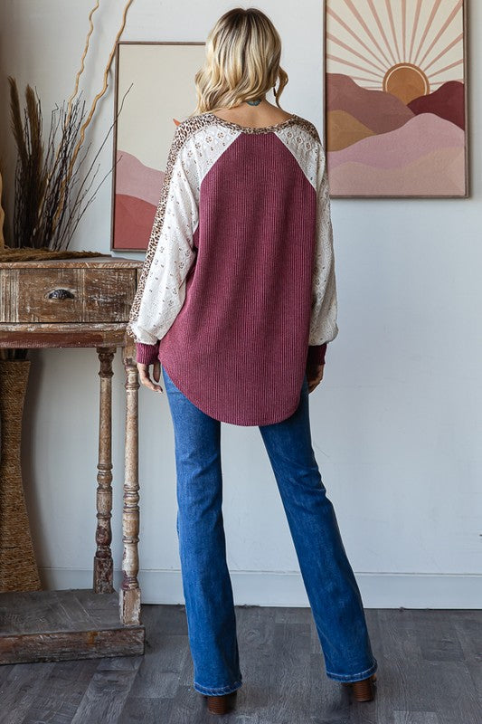 Bold Behavior Contrast Color Block Top in Burgundy - Charming Charlie
