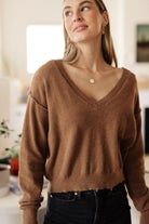 Back to Life V-Neck Sweater in Mocha - Charming Charlie