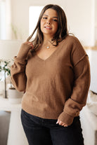 Back to Life V-Neck Sweater in Mocha - Charming Charlie