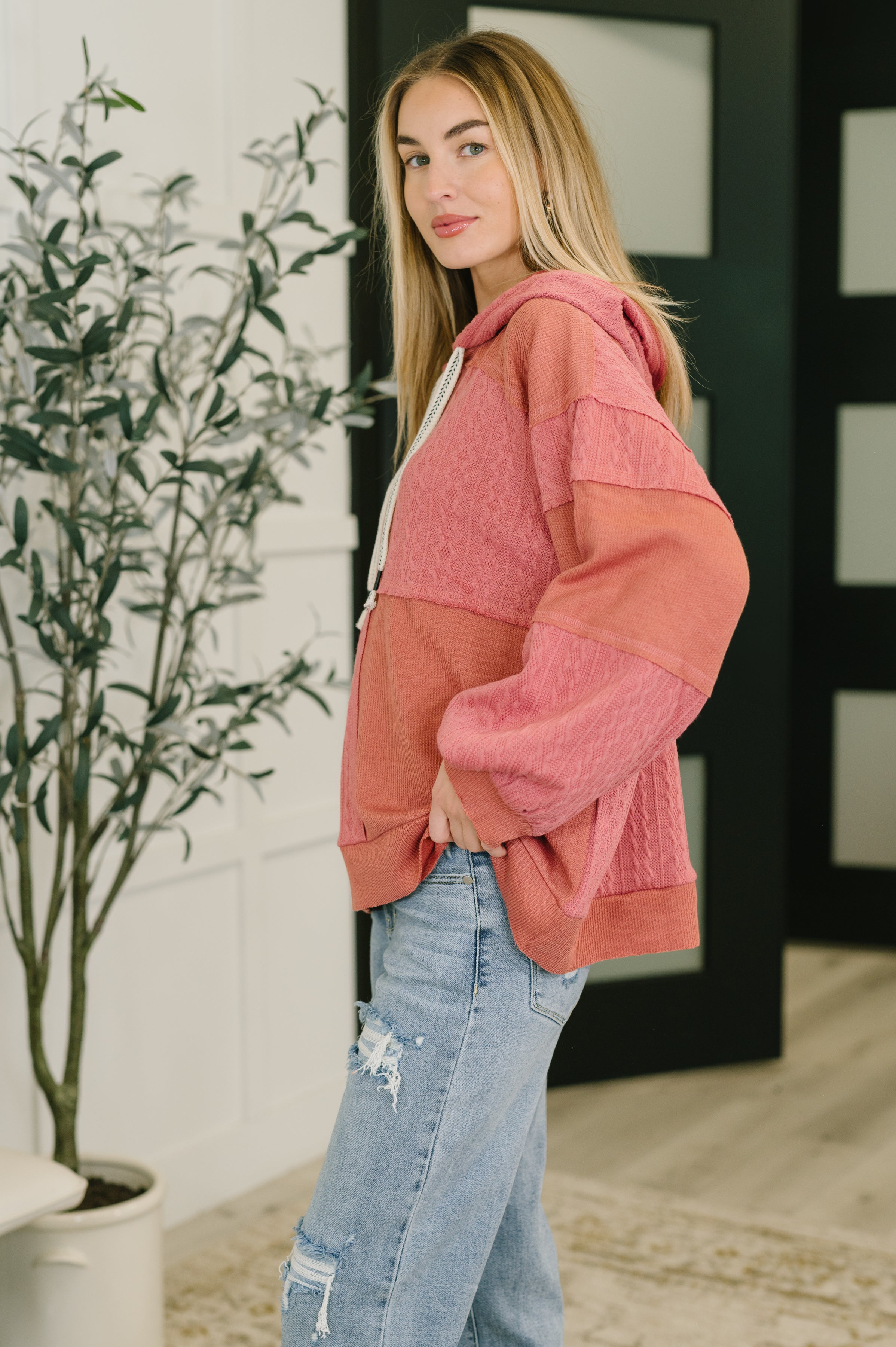 Balloon Sleeve Cut Sew Sweater Knit Top in Mauve - Charming Charlie