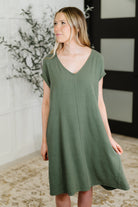 Barely Trying V-Neck Relaxed Dress in Gray Green - Charming Charlie