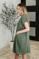 Barely Trying V-Neck Relaxed Dress in Gray Green - Charming Charlie
