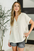 Basic Fade V-Neck Acid Wash Top in Sand Beige - Charming Charlie