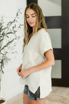 Basic Fade V-Neck Acid Wash Top in Sand Beige - Charming Charlie