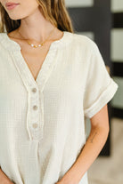 Basic Fade V-Neck Acid Wash Top in Sand Beige - Charming Charlie
