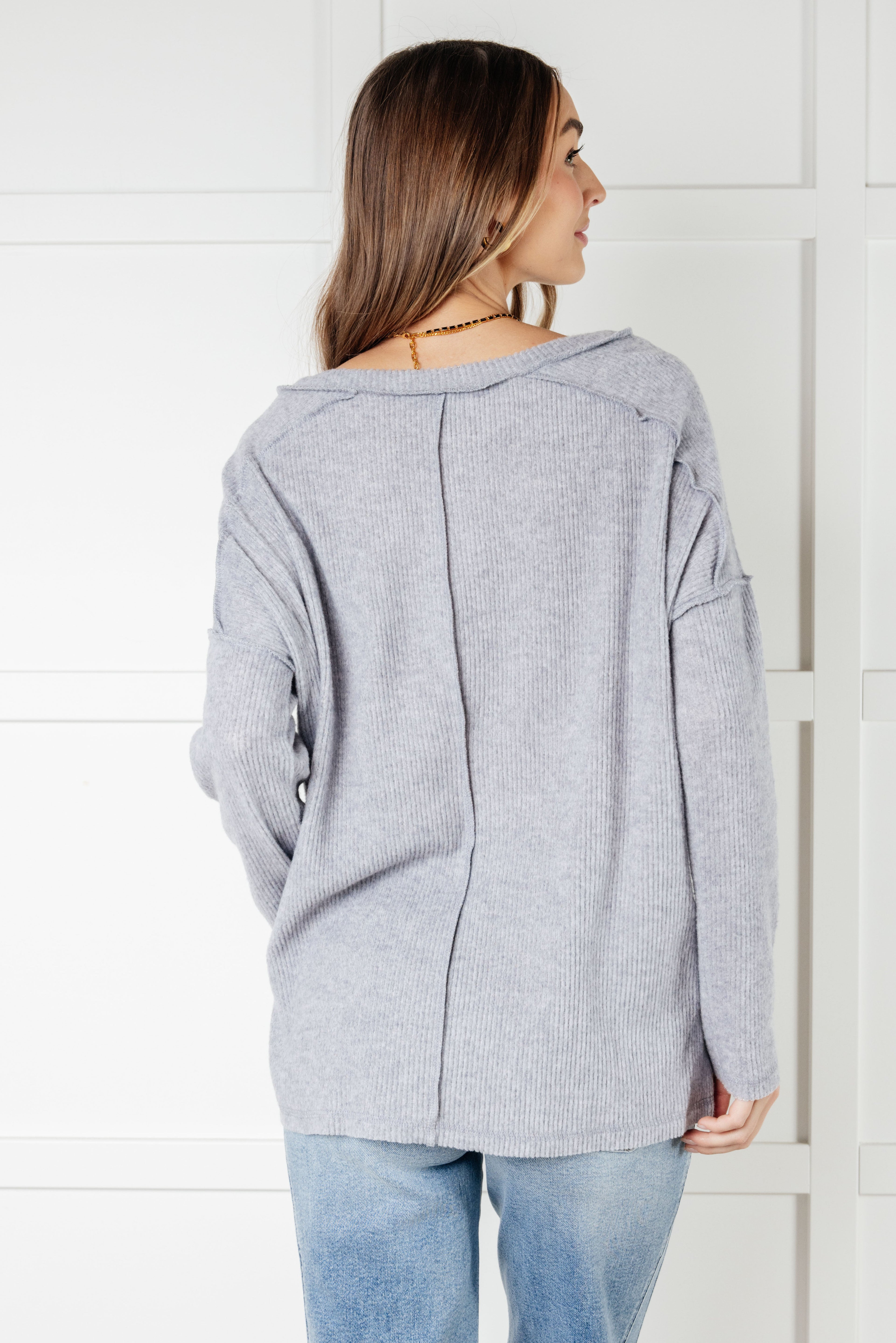 Basically Freezing Brushed Hacci Top in Heather Grey - Charming Charlie