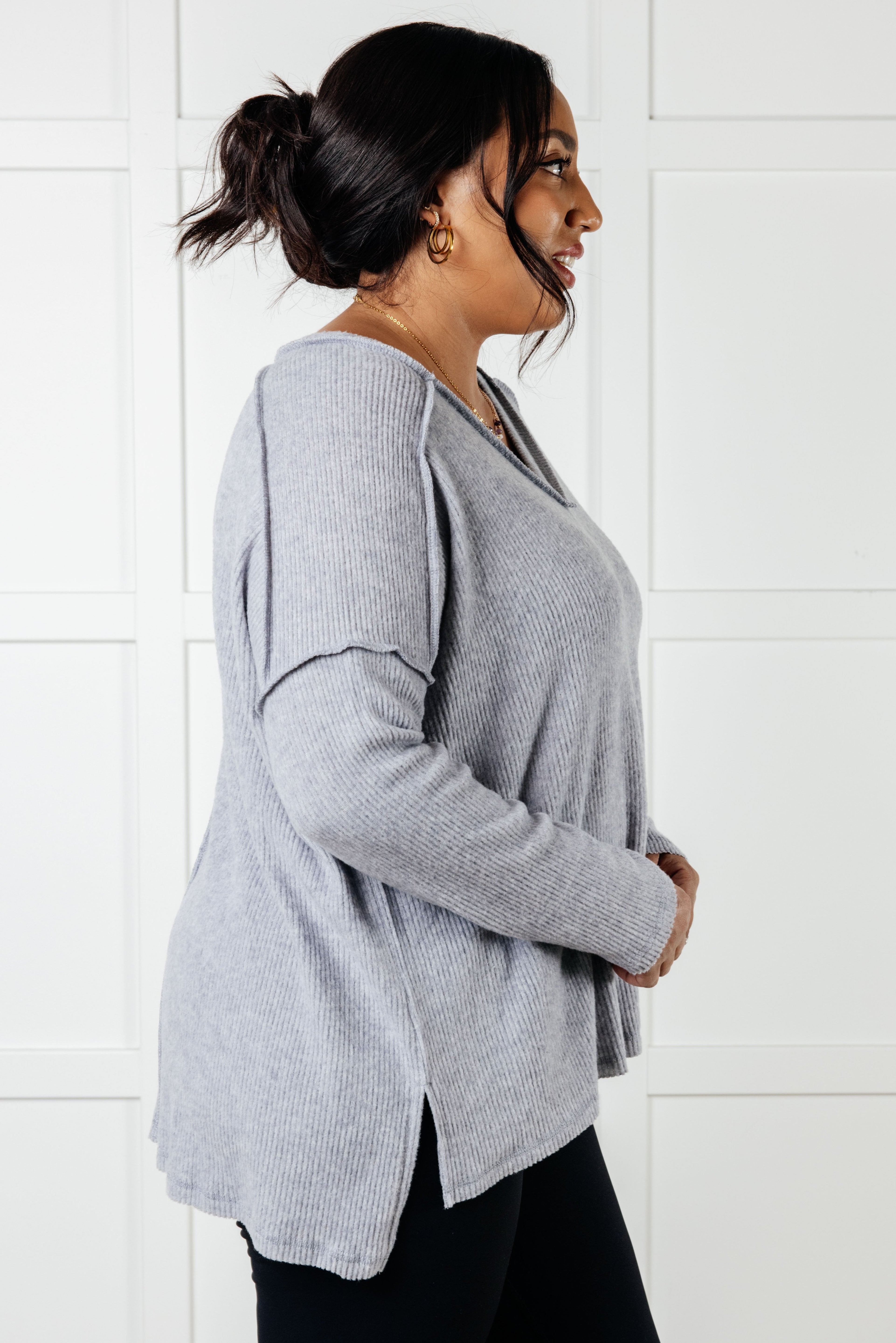 Basically Freezing Brushed Hacci Top in Heather Grey - Charming Charlie