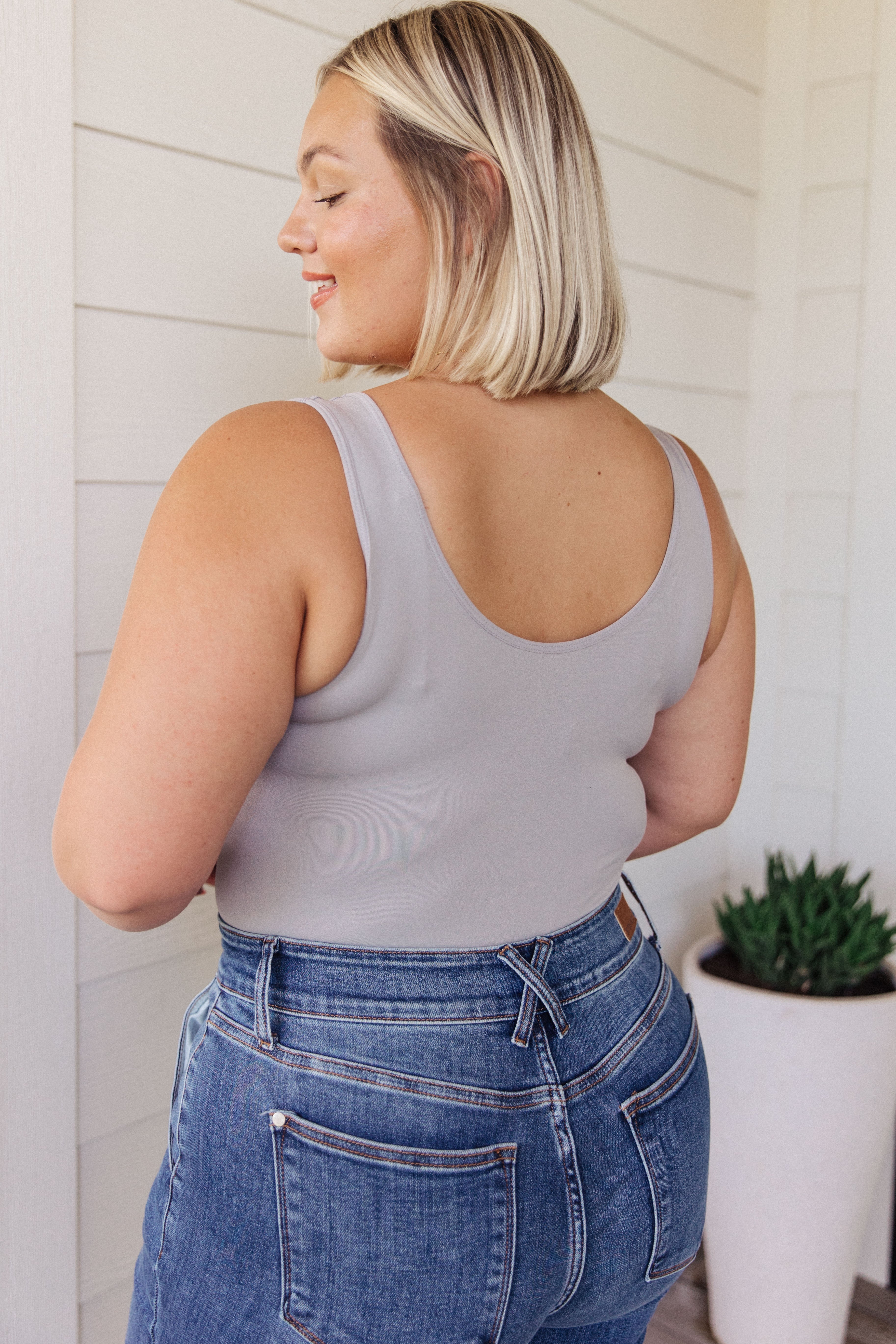 The Basics Bodysuit in Grey - Charming Charlie