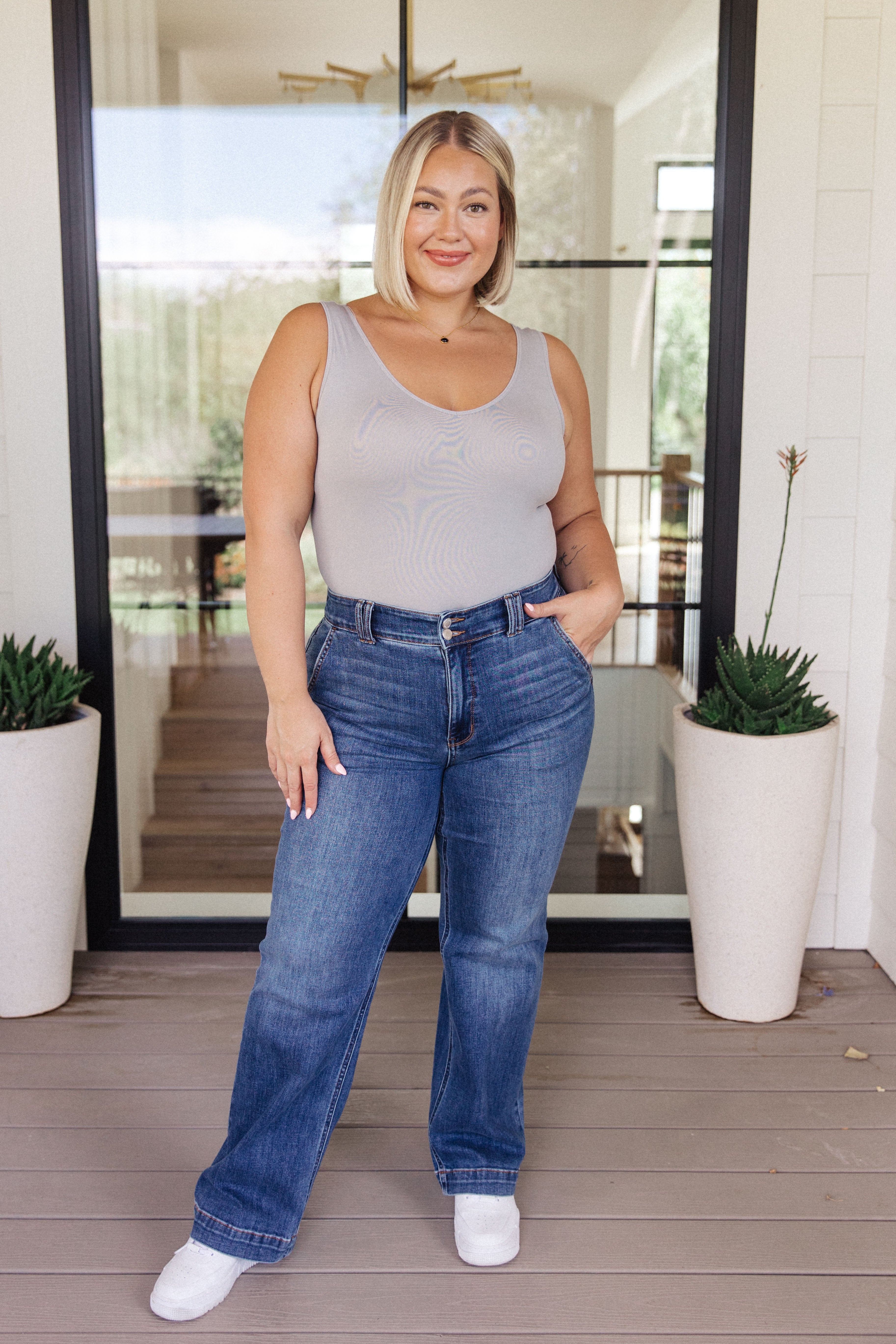 The Basics Bodysuit in Grey - Charming Charlie