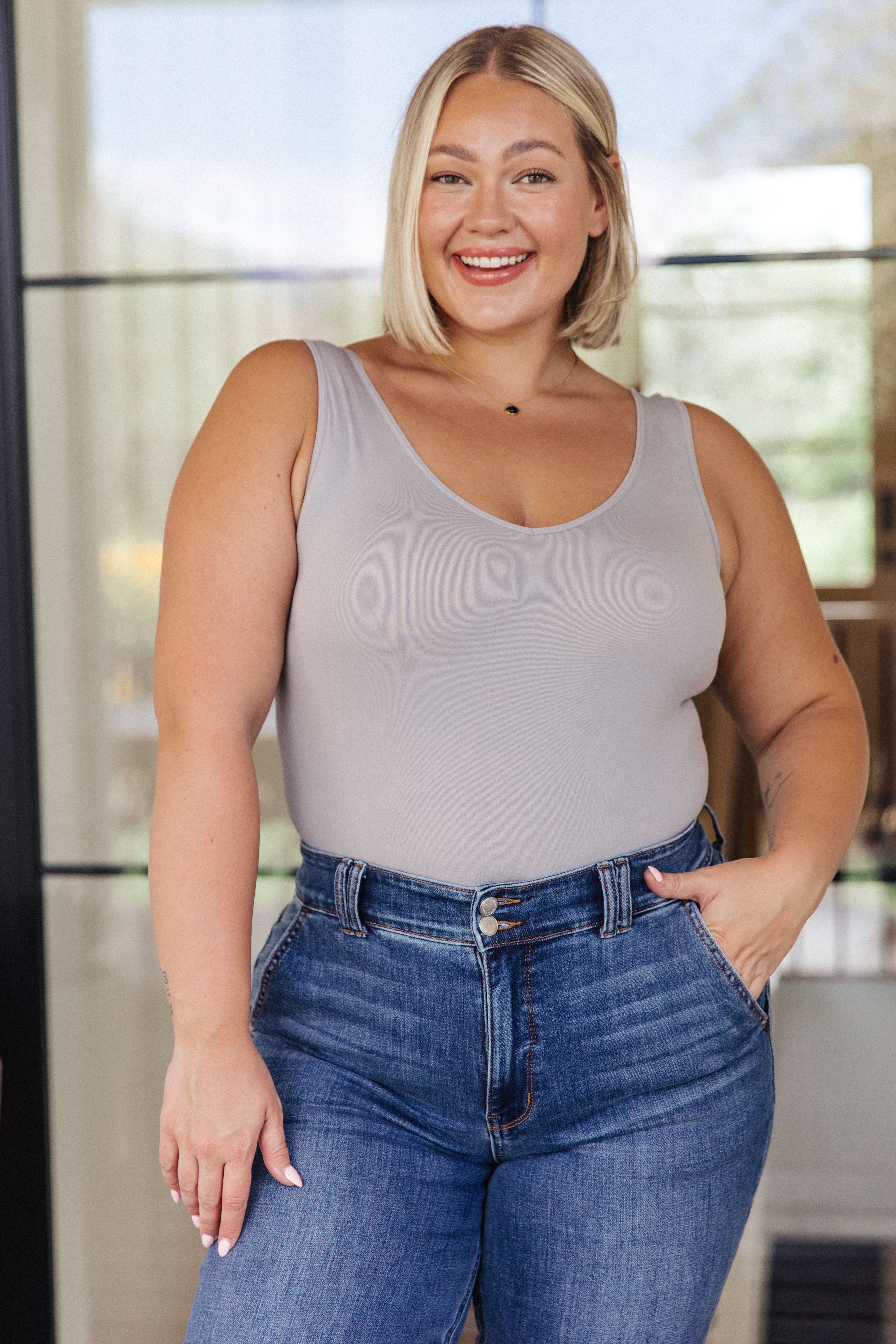 The Basics Bodysuit in Grey - Charming Charlie