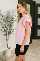 Beauty & Brains Textured Split Neck Blouse - Charming Charlie