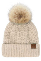 Beige C.C Smocking Stitch Pattern Pom Beanie Hat, Warm Winter Beanie Hat; before running out the door into the cool air, you’ll want to reach for this toasty beanie to keep you incredibly warm. Comfortable beanie keep your head and ear warm during the winter. Awesome winter gift accessory!  This smocking stitch pattern pom beanie can be worn both casual and sophisticated wear and also perfect for outdoor fashion, including biking, camping, ice skating, snowboarding, running and more.