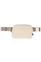 Beige C.C Aztec Strap Fanny Pack is made with durable material and a unique Aztec strap design. With its adjustable strap and multiple pockets, it provides convenience and style for all of your essentials. Stay hands-free and organized while on the go with this trendy fanny pack.